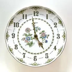 花柄陶器置時計 木製スタンド付き