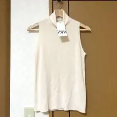 未使用タグ付き◇ZARA ノースリーブ ハイネック ソフトトップス L ホワイト
