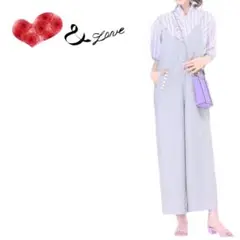B90 &LOVE 大人上品パールビジューの細魅えサロペット　ライトグレー　L