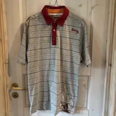 Billabong M ポロシャツ グレー/赤 ストライプ