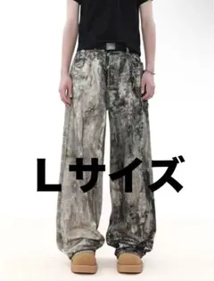 QS86 ペイント加工 ワイド デニム パンツ geek G.E.E.K