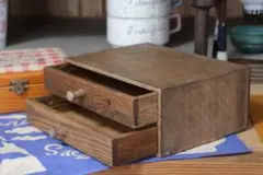 【ハンドメイド 】木製2段引き出し／ヴィンテージ調塗装