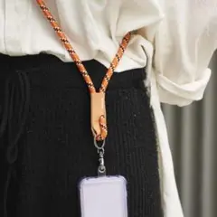 【全機種対応】パラコード モバイルストラップ スマホショルダー　本革　オレンジ