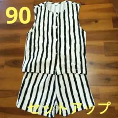 セットアップ　ストライプ ノースリーブシャツ&ショートパンツ♡　90