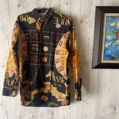 ヴィンテージ　総柄シャツ　派手柄　M フランス　LE GARAGE ルーレット柄