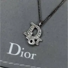 極美品 Dior クリスチャンディオール ロゴ ストーン ネックレス シルバー