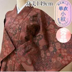 k130 単衣 小紋 亀甲 紅葉 菊 花文 黄褐色 団郷茶 雀茶 吹寄せ
