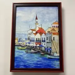 ヨーロッパ水辺の風景　原画　額縁付き