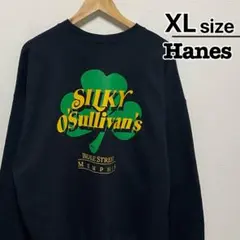 Hanes　スウェット　XL　ブラック　プリント　クローバー　裏起毛　USA古着