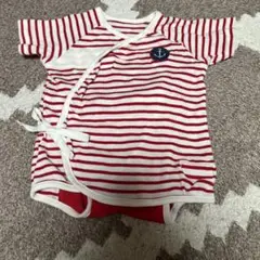赤と白のストライプ ベビー服ロンパース60〜70