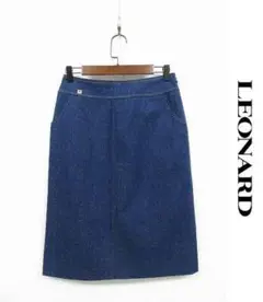 N156/美品 LEONARD ひざ丈スカート タイト 総シルク キャンバス生地