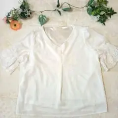 PATTERN fiona パターンフィオナ　袖フリル　レースブラウス　白