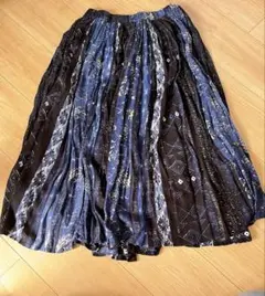 プリーツスカート ブルー ランダム柄 青系 アメリカ古着 おしゃれ 多色使い