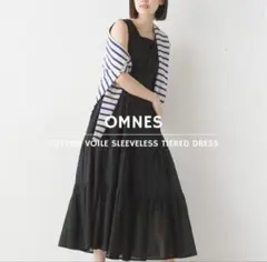 OMNES ワンピース　コットンボイル ノースリーブティアードドレス　ブラック
