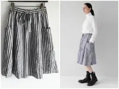 美品 ヴェリテクール リネンストライプサイドポケットスカート サイズF