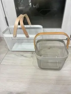 【新品】IKEA イケア バスケット大小2個グレージュ白 リーサトルプ