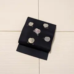 橘 黒地 金糸 八寸名古屋帯 化繊