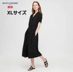 ユニクロ イネスコラボ　レーヨン オープンカラーワンピース(半袖)黒　XL