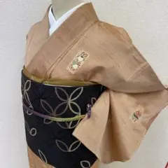 正絹 紬 染め 郷土玩具柄  七宝繋ぎ 八寸名古屋帯 着物帯セット