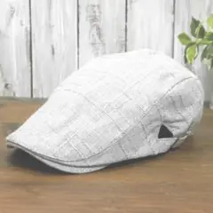 リネン風　麻　ハンチング　グレー　シンプル　ステッチ　サイズ調整可　男女兼用