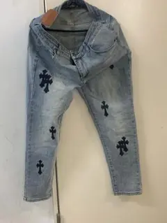 クロス刺繍 ライトブルーデニムパンツ