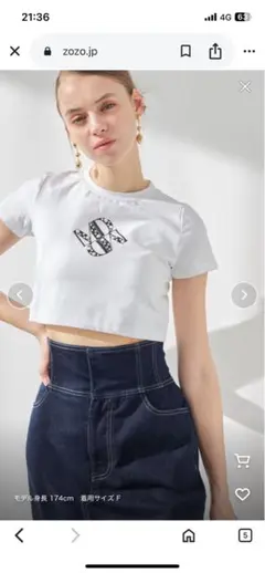【MERCURYDUO】 クロップドパールロゴTシャツ