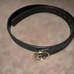 レディース 黒合皮ベルト　金色リングバックル