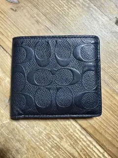 coach コーチ　二つ折り財布　ミニ財布　ブラック　レザー　ロゴ　エンボス
