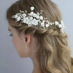 フラワーパールヘッドドレス ブライダルヘアアクセサリー結婚式ウェディング