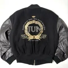 【袖牛革】JUN MEN ウール x レザー スタジャン 黒 M