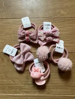 新品未使用　ピンク　リボン　ヘアゴム　6個セット　キッズ　ベビー　うさぎ