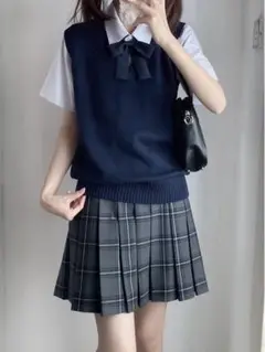 スクールベスト ニット Vネック 女子 制服 高校 通学 コスプレ ネイビー
