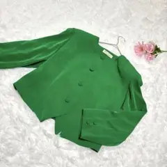 【80s-90s VINTAGE】創美東京　ノーカラージャケット　緑　レトロ