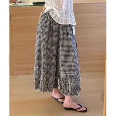 絶対欲しい 可愛い ワイドパンツ 九分丈 切り替 着痩せ カジュアル レトロ
