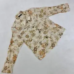 KORET 長袖ブラウス 花柄 ベージュ ホワイト ボタンフロント シースルー