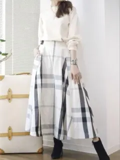 Priority チェックフレアスカート タフタ バックゴム モノトーン