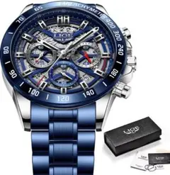 LIGE 8944 New Watch Menガンメタ/クロノグラフ未開封