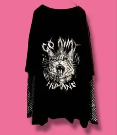 【期間限定値下げ】グランジ　パンク　レイヤードスリーブTシャツ　XL 猫　黒