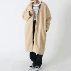【新品!】HERCLOSET/ビッグシルエットZIPボアロング丈コート/ベージュ