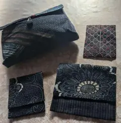 古布 和装小物 4点セット　ポーチ + ティッシュカバー