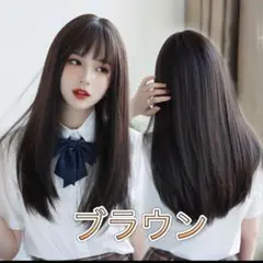 フルウィッグ ブラウン ウィッグ ロングストレート ネット付 自然人口頭皮