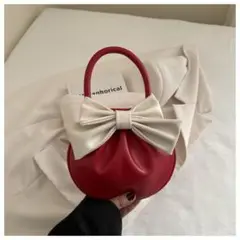 【新品・未使用】レディース ハンドバッグ 赤 リボン付き　女の子　可愛い　デート