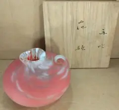【本物保証】藤田喬平 手吹 金彩花瓶(緑色系) 共箱 栞 ｗ16㎝超 本物保証】藤田喬平 手吹 金彩花瓶(緑色系) 共箱 栞 w16㎝超