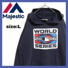 US古着 マジェスティック パーカー ワールドシリーズ ビッグプリント