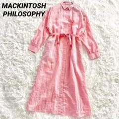 マッキントッシュフィロソフィー ストライプシャツワンピース M ピンク