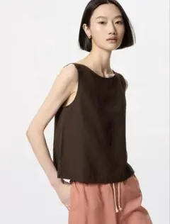 UNIQLO リネンブレンドブラウス ノースリーブ dark brown S