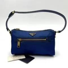 美品 プラダ PRADA ワンショルダーバッグ アクセサリーポーチ ナイロン 青