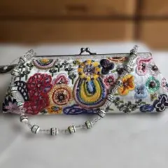 カラフルビーズ刺繍クラッチバッグ