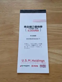 ユナイテッドスーパーマーケット 株主優待券 3000円分