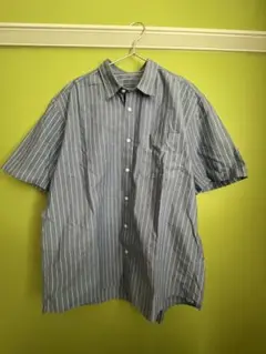XL 青と白のストライプ 半袖シャツ
